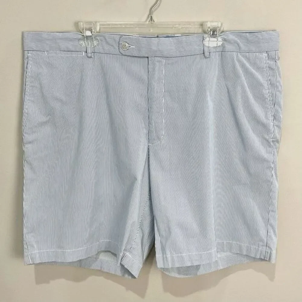 Peter Millar Summer Pinstripe Shorts Flat Front Sz 42 Blue & White Stripe Preppy
